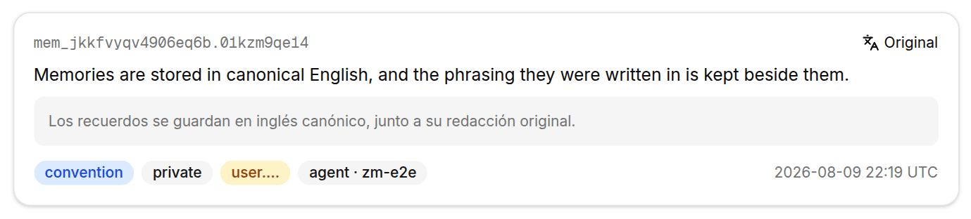 A memory card in the dashboard with the original-language disclosure revealed for a non-English original